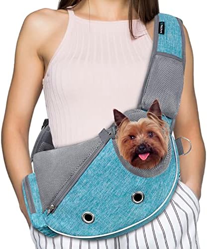 PetAmi Small Dog Sling Carrier, Hands-Free Purse, 5 lb, Sea Blue
