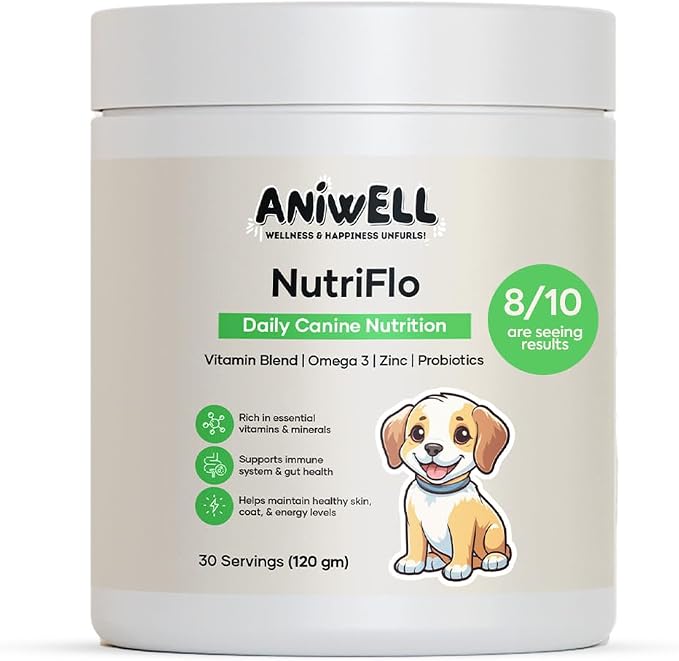 NutriFlo Dog Vitamins & Supplements – 10-in-1 Dog Multivitamin for Gut Health, Hip & Joint, Immune Support, Skin & Coat, Dental Health & Longevity | Daily Dog Supplement for All Breeds