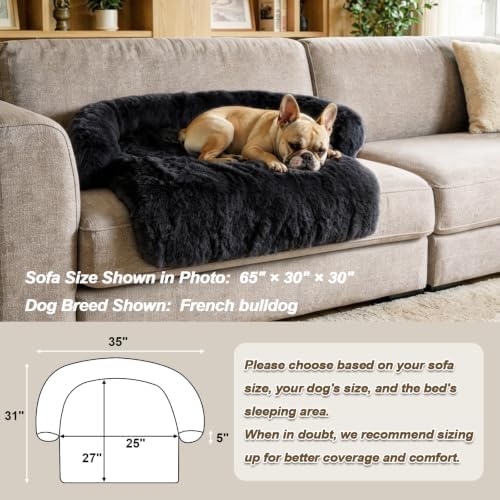 GGIB Calming Dog Bed Fluffy Plush Dog Mat for Furniture Protector with Removable Washable Cover for Large Medium Small Dogs and Cats (Small,Black)