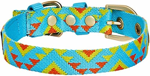 Blueberry Pet Southwestern Tribal Triangles River Blue Adjustable Dog Collar with Metal Buckle, Neck 19.5-26", for Large Breed