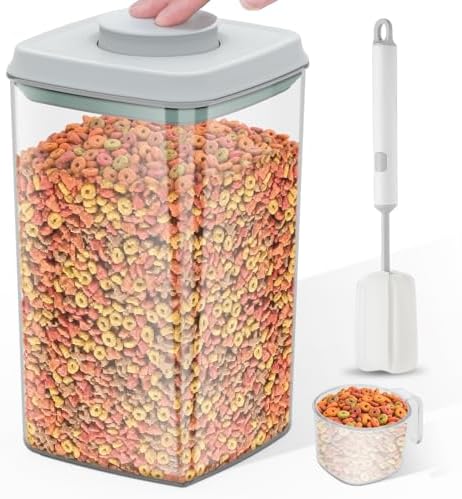LEAWALK 4.2Qt Airtight Dog Cat Food Storage Container and Dog Treat Containers BPA-Free, PET Clear Stackable Pet Storage Bin, 1 Cup Scoop, 1 Sponge cleaning brush, Pop Top, With handle -1Pack