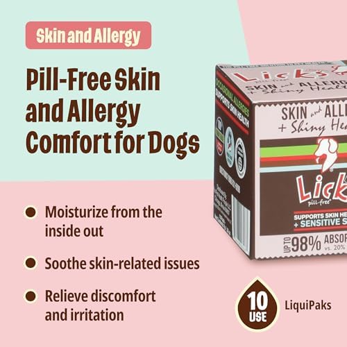 Licks Skin & Allergy Support for Dogs, Omega 3 Fish Oil, 10 Packets
