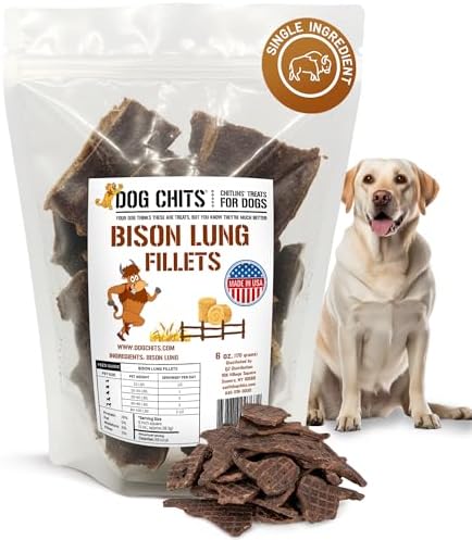 Dog Chits Bison Lung Fillets for Dogs – All-Natural, High Protein Single Ingredient Dog Treats Bison Lung Dog Treats – Grain-Free, Low-Fat – Safe with Sensitive Stomachs – 6 oz