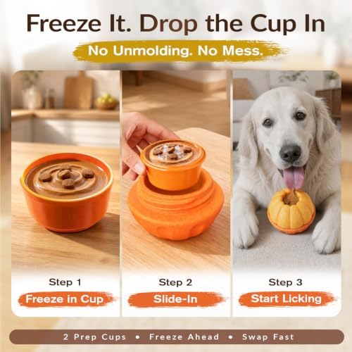 KADTC 2 Pack, 3-in-1 Frozen Treat Dog Toy, Kibble Dispenser Ball, Chew Toy | Two prep-ahead cups skip messy unmolding, swap fast and keep pets focused through grooming, nail trims, crate time and meals.