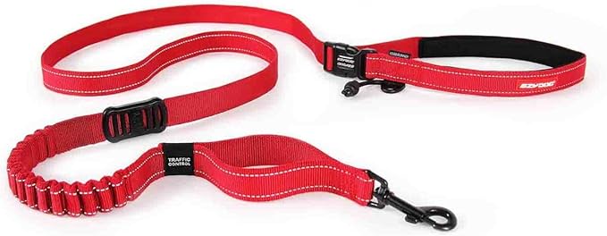 EzyDog Road Running Hands Free Dog Leash, Zero Shock Bungee - Red | For Dogs over 26 lbs, Hands Free Running or Walking, Adjustable, Padded Handle, 1" Wide, Reflective Stitching, Accessory Loop