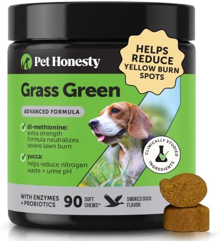 Grass Green Advanced Formula Dog Urine Neutralizer for Lawn Burns - Lawn Saver Supplement for Yellow Spots & Brown Grass, Urinary Health, DL-Methionine, Probiotics & Enzymes (Duck, 90 Ct)