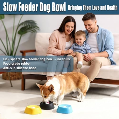 Dog Lick Bowl with Rolling Ball, Slow Feeder & Dog Enrichment Toy | Slows dogs' licking, protects their teeth, reduces bloat & restlessness. Holds ¾ cup. Food-grade rubber, rinses clean.
