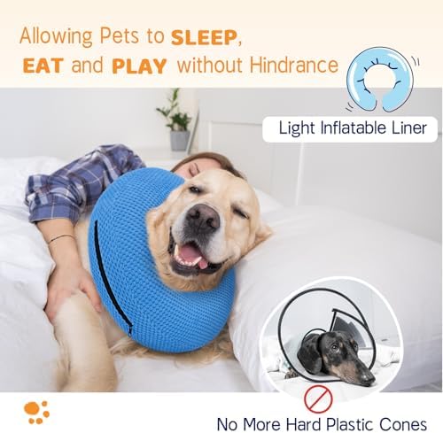 Supet Inflatable Dog Cone Collar for Dogs to Stop Licking, Dog Donut Collar After Surgery, Soft Pet Cone for Small Medium Large Dogs Blue 02 XL