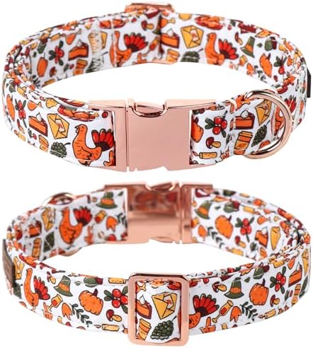Lionet Paws Thanksgiving Dog Collar, Cute Fall Dog Collar for Medium Dogs, Adjustable Cotton Pet Collars for Small Medium Dogs