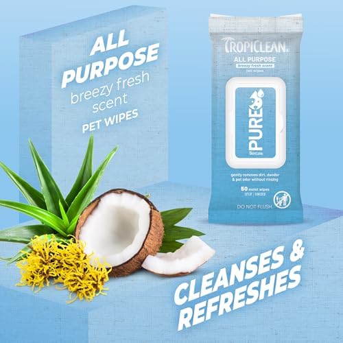 TropiClean Pure All Purpose Dog Wipes, Breezy Fresh Scent, 50ct