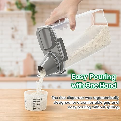 TBMax Rice Storage Container 3 to 5 Lbs - Small Cereal Oatmeal Flour Container with Easy Pouring Spout & Cup, Portable Pet Dog Cat Food Dispenser for Small Spaces, Travel, or Daily Use