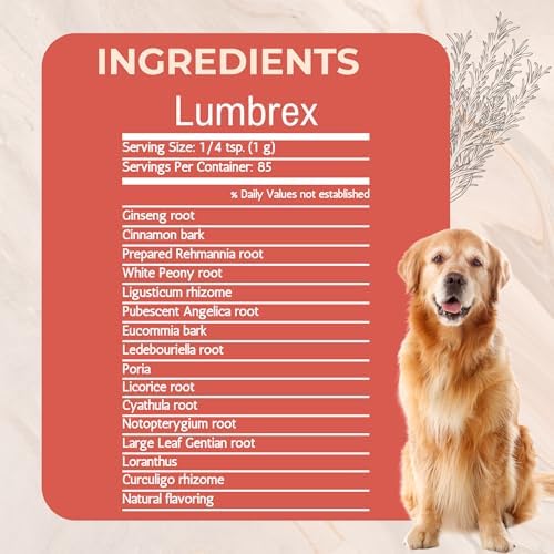 Lumbrex Joint Pain and Stiffness Relief for Dogs by Gold Standard Herbs, All Natural Angelica Root and Loranthus, 85 gram powder, White