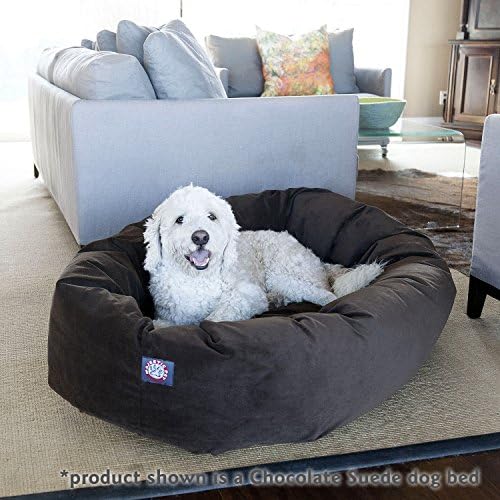 Majestic Pet Suede Calming Dog Bed, 32 Inch Medium, Round, Washable, Stone