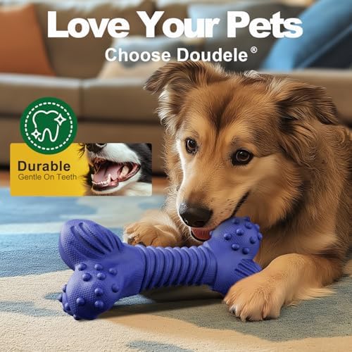Dog Toys for Aggressive Chewers, Indestructible Chew Toys for Medium Large Dogs,Durable Rubber Dog Bones with Beef Flavor, Tough Dental Toy for Boredom Relief (Blue)