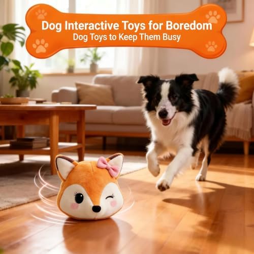 Interactive Dog Toys, for Small Medium Large Dogs to Keep Them Busy(Fox) | Cozisvoker Dog Ball Plush Chew Pet Toys,Rechargeable Automatic Electronic Dog Toy with Bouncing Ball Music & Recording