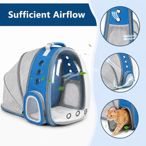 Expandable Cat Carrier Backpack with Bubble Window, Blue