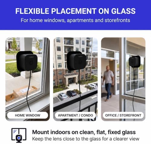 No-Drill Window Camera, 3MP 2K Camera for Home Security, View Outside Through Glass, Color Night Vision, Motion Alerts, 24/7 Recording, Dual-Band WiFi (Black, Square)