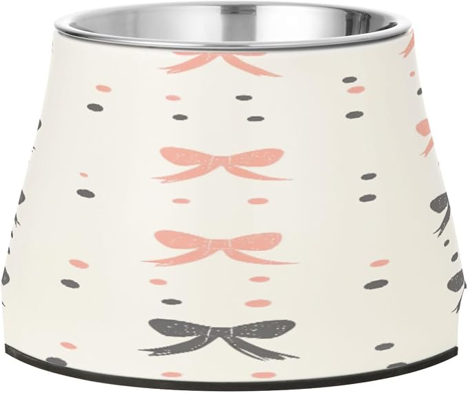 YETTASBIN Beautiful Bow Elevated Dog Bowls, Prevention of Vertebrae Disease Raised Dog & Cat Bowl Stand with Removable Stainless Steel Bowls, Non-Slip Spill-Proof Pet Food & Water Bowl Dish