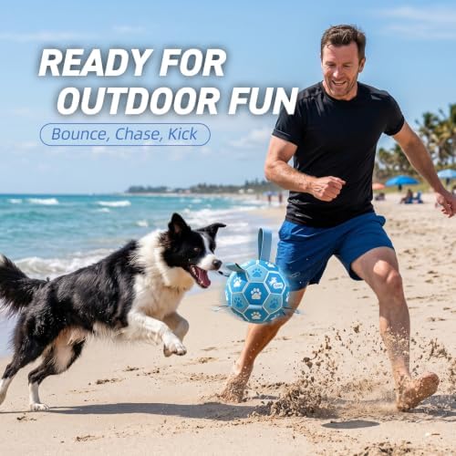 QDAN Dog Balls, 6 Inch Soccer Ball with Straps for Dogs, Outdoor Dog Toys | Dog Toy Balls for 20-40 Lbs Dogs, World Cup Balls for Dogs, Puppy Birthday Gifs
