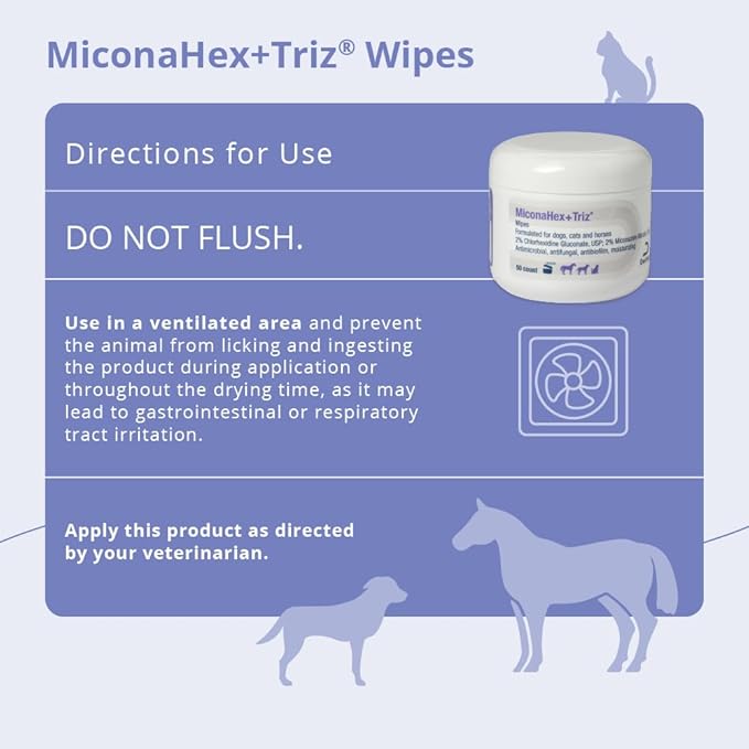 MiconaHex+Triz Wipes, 2.25" round for Dogs, Cats and Horses, 50 count jar