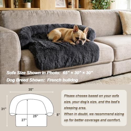 Calming Dog Bed Fluffy Plush Dog Mat for Furniture Protector with Removable Washable Cover for Large Medium Small Dogs and Cats (Small(35x31x5), Dark Grey)
