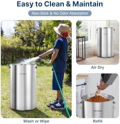 Paw Libero 2PK 35 Lbs Stainless Steel Dog Food Storage Container with Airtight Lid, 35 Lbs, Stainless Steel