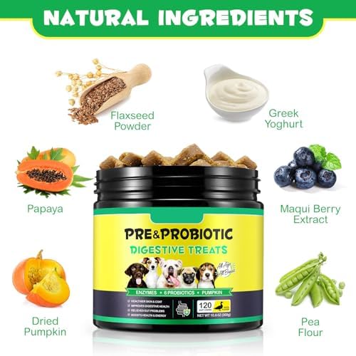 Probiotics for Dogs, 120 Chews Dog Probiotics Treats, Digestive Treats Dogs and Digestive Enzymes, Dog Digestive Health Gut, Immune Bowel Support, Reduce Diarrhea, Gas, Itchy Relief