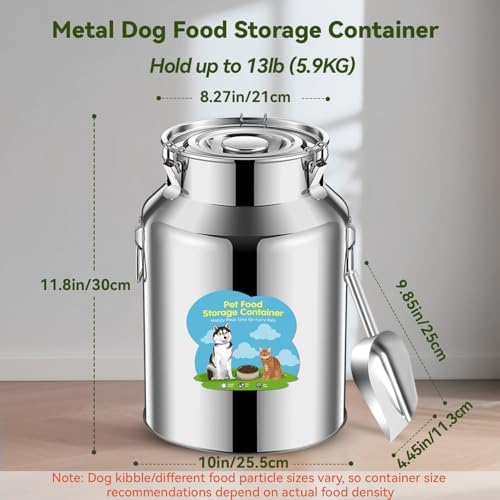 Newget 13lb Stainless Steel Dog Food Storage Container with Scoop, 13lb, Stainless Steel, Stainless steel