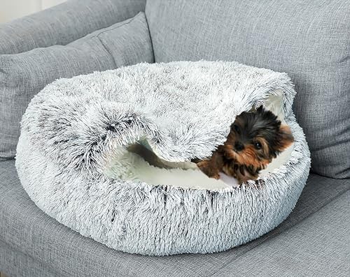 Calming Dog Cave Bed, Small, 20" D, Grey