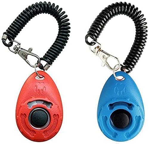 2Pcs Red and Blue Dog Training Clicker with Wrist Strap Lightweight Easy to Use, Pet Training Clicker for Cats Puppy Birds Horses. Perfect for Behavioral Training 2-Pack Collars