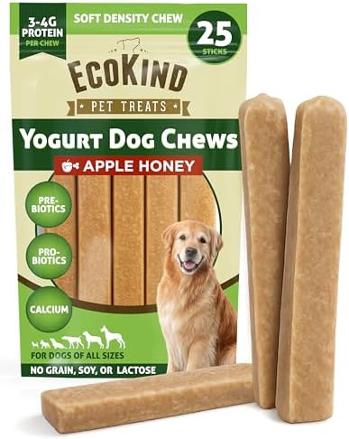 EcoKind Yogurt Dog Chews, Probiotic Dog Treats, Apple Honey 25 Sticks
