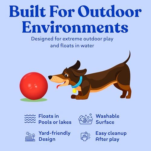 Doggie Dooley Virtually Indestructible Dog Ball - 14 Inch Hard Plastic Interactive Dog Toy for Large Breeds Over 75+ lbs - Built for Herding & Push Play - Floats in Water, Made in USA - Red