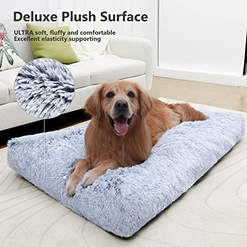XXXL Dog Bed Washable, Large Waterproof Plush Pet Crate Pad 54", Grey
