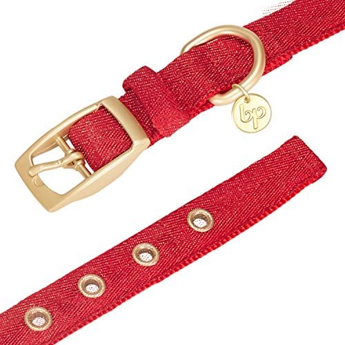 Blueberry Pet The Most Coveted Designer Mixed Metallic Thread Adjustable Dog Collar in Sparkling True Red with Metal Buckle, Neck 17-20.5", for Large Breed