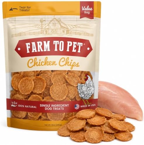 Farm To Pet - Dog Training Treats - Chicken Chips, Single Ingredient - 12 oz, Lean, All Natural, Healthy Dog Treats for Small, Medium, Large Breeds, & Puppies, Made in USA