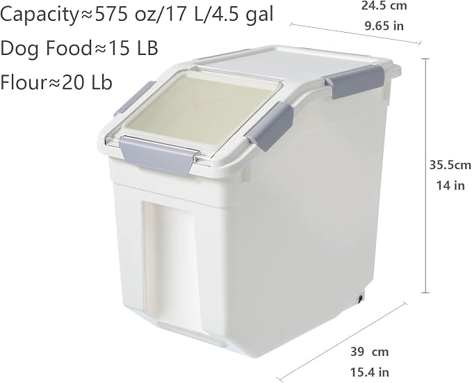 LISM 2 Pack Dog Food Storage Container with Scoop, 2-Pack, 15 LB, White
