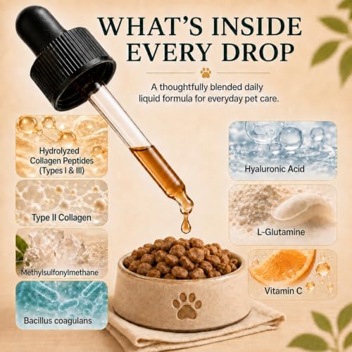 Happy Wags Premium Liquid Collagen for Dogs, Skin, Coat & Joint Wellness Support, Dog Supplement with Types I, II & III Collagen, Hyaluronic Acid & Vitamin C, 60 mL / 2 Fl Oz