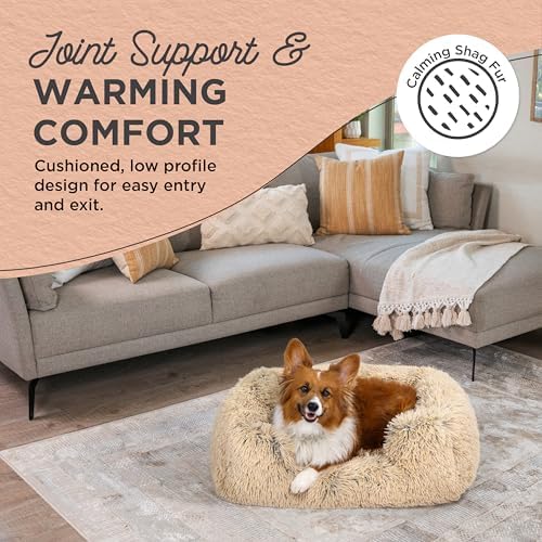 Best Friends by Sheri Shag Lounge Bed Calming Faux Fur Dog Bed, Taupe, Medium, 30" x 20"