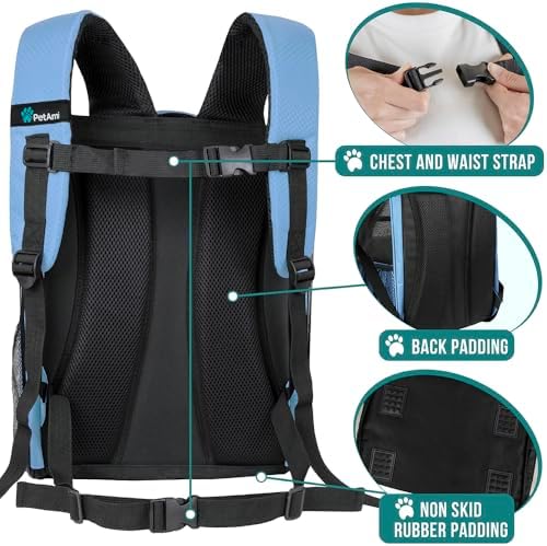 PetAmi Dog Backpack Carrier, Airline Approved, Light Blue