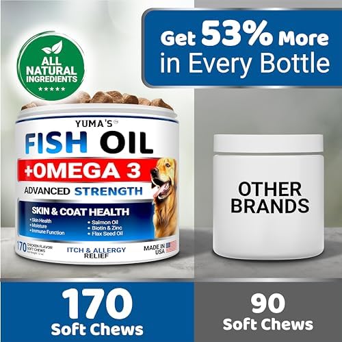 Omega 3 Fish Oil for Dogs - 170 Chews - Skin and Coat Omega 3 for Dogs