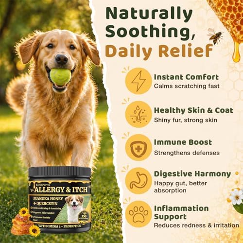 Manuka Honey for Dogs - Allergy & Itch Support, Skin & Coat Comfort, 150 Ct