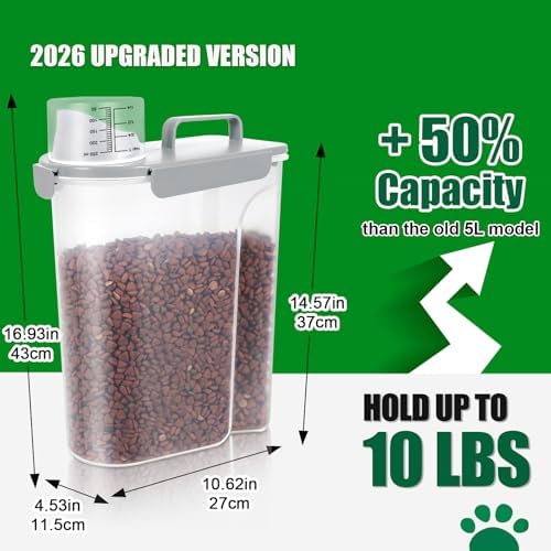 TBMax 10 lbs Cat Dog Food Storage Container, 10 lbs, Gray