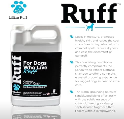 Ruff by Lillian Ruff Sandalwood Coconut Oatmeal Conditioner for Dogs – Moisturize & Soothe Dry Itchy Skin, Promote Healthy Coat, Tear-Free, Sulfate-Free, Paraben-Free, Made in USA (Gallon with Pump)