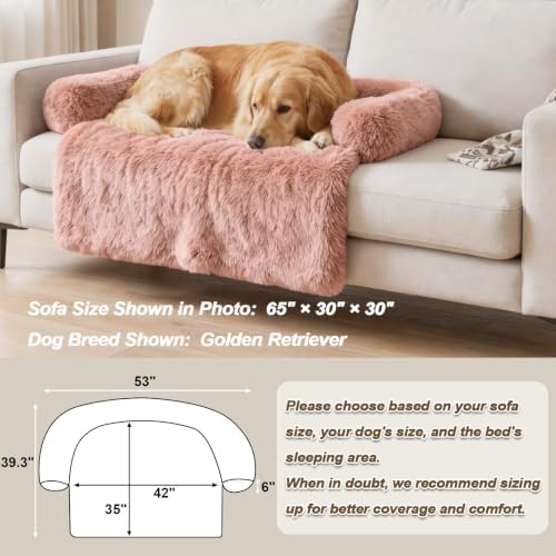 GGIB Calming Dog Bed Fluffy Plush Dog Mat for Furniture Protector with Removable Washable Cover for Large Medium Small Dogs and Cats (Extra Large (53x39.3x6), Pink)