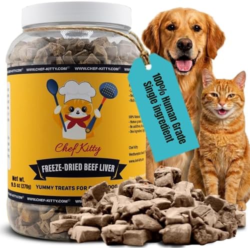 Freeze Dried Beef Liver Dog Treats | Healthy Kitten Treats, Single Ingredient, Raw | High Protein Cat & Dog Food Toppers, Grain-Free | Inspected & Tested in USA | 9.5 oz