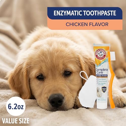 Arm & Hammer Complete Care Puppy Dental Kit, Peanut Butter Flavor, 2.5 Oz | Enzymatic baking soda formula, fluoride-free, peanut butter flavor, toothbrush and microfiber brush included