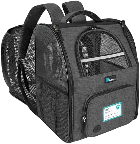 PetAmi Expandable Dog Backpack Carrier, Top Window & Multi-Entry, Up to 18 lbs, Dark Gray
