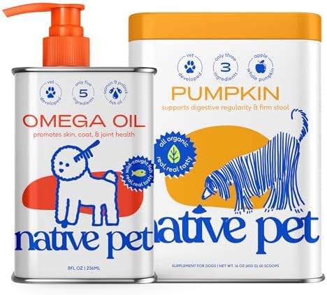 Native Pet Omega Oil for Dogs & Pumpkin for Dogs | Dog Fish Oil Supplements | All-Natural, Organic Fiber | 8 Oz. Omega Oil & 16 Oz. Pumpkin Powder
