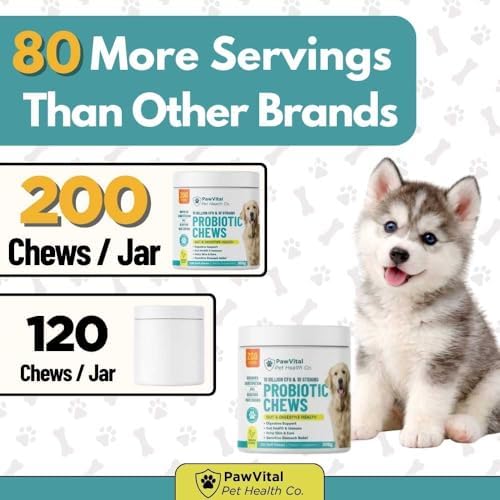 Dog Probiotic Chews for Digestive Health – Probiotics for Dogs with 10 Billion CFU, Prebiotics, Digestive Enzymes – Gut Health, Yeast, Itchy Skin & Itchy Ears – Diarrhea & Constipation – 200 Chews