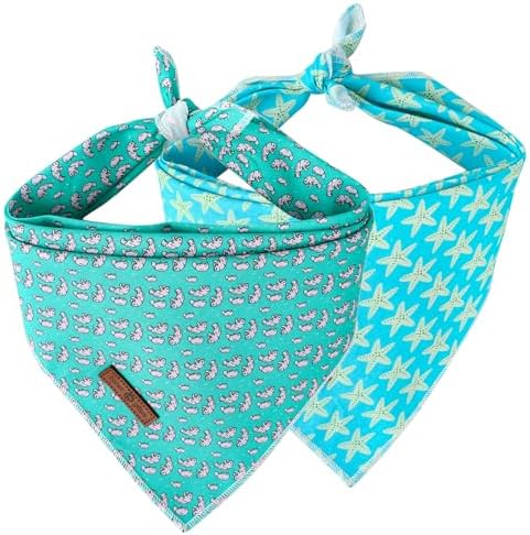 Lionet Paws Summer Dog Bandanas 2 Pack, Washable Triangle Bibs Scarves, Adjustable Triangle Holiday Scarves for Medium to Extra Large Dogs